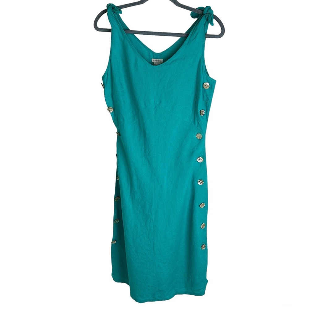 J. Peterman Turquoise Linen Midi Dress Size 4